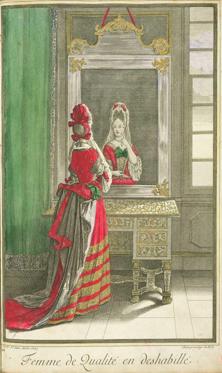 Senhora olhando no espelho, publicado c.1688-90 de Jean Dieu de Saint Jean