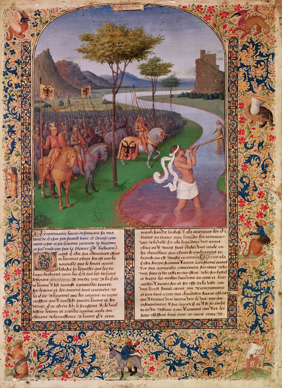 Júlio César (100-44 aC) Atravessando o Rubicão, c.1470 (detalhe) de Jean Fouquet