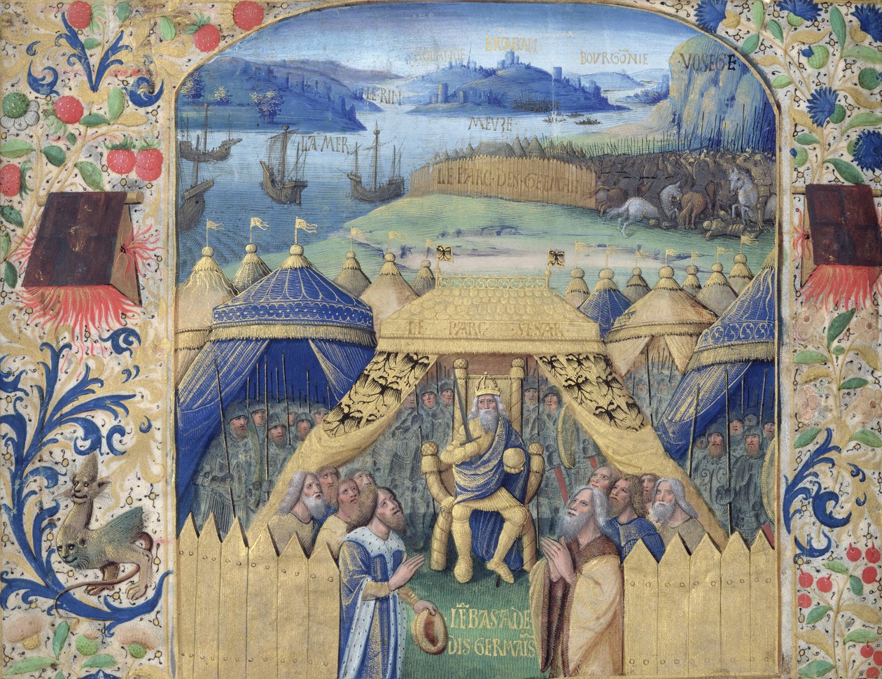 Júlio César (100-44 aC) Recebendo o embaixador germânico, c.1450 de Jean Fouquet