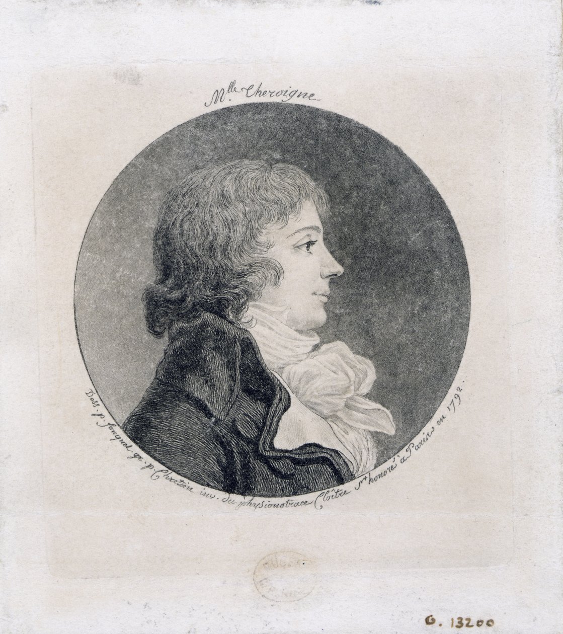 Retrato de Anne-Josephe Trewagne (1762-1817), conhecido como "Theroigne de Mericourt", gravado por Gilles-Louis Chretien (1754-1811) de Jean Fouquet