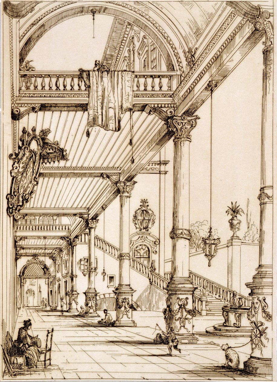 Átrio de um palácio, em Genes, de &39;Art and Industry&39;, publicado por Delatre, Paris, 1857 de Jean Francois Albanis de Beaumont