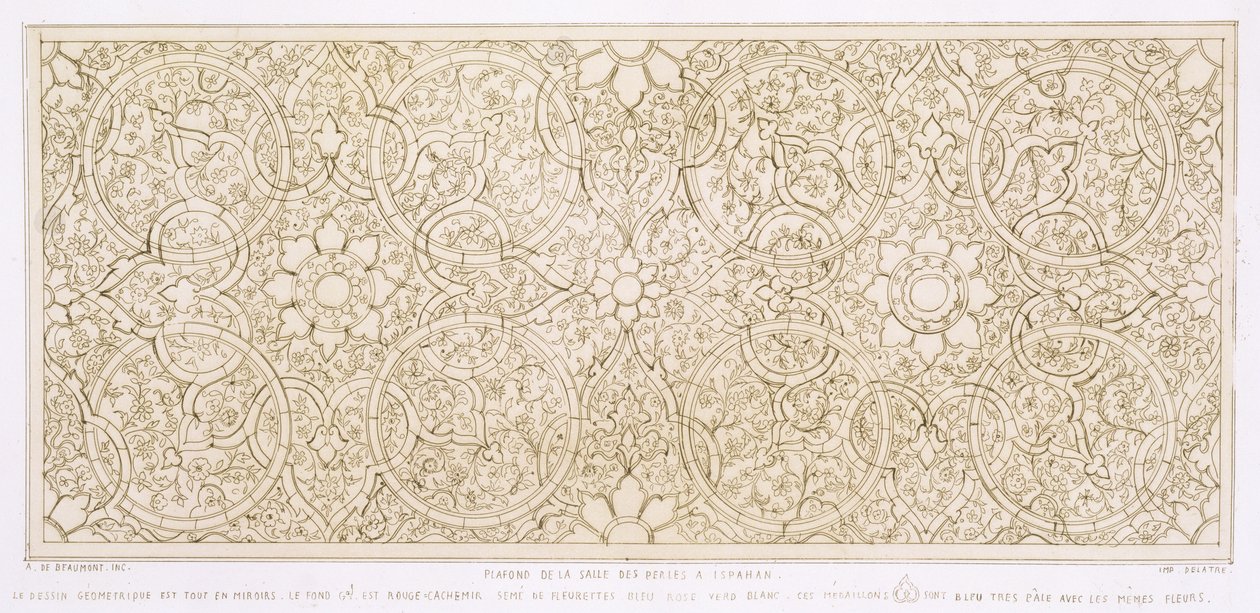 Projeto de teto para o Pearl Room, em Isfahan, de &39;Art and Industry&39;, publicado por Delatre, Paris, 1857 de Jean Francois Albanis de Beaumont