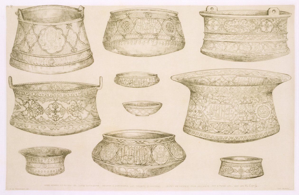 Desenhos para Tigelas e Bacias Árabes e Persas, de &39;Art and Industry&39;, publicado por Delatre, Paris, 1857 de Jean Francois Albanis de Beaumont