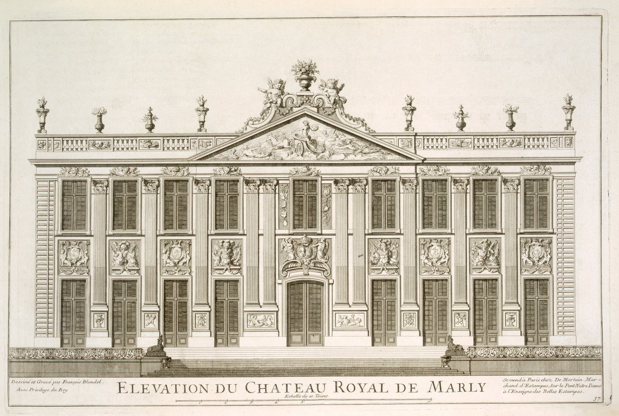 Elevação do Royal Chateau at Marly, c.1720s de Jean Francois Blondel
