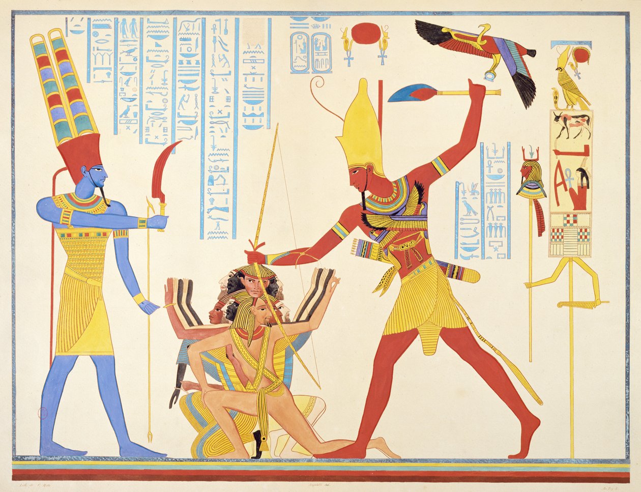 O deus Amon oferece uma arma falsa ao faraó Ramsés III ao atacar dois inimigos capturados, 1835-45 de Jean Francois Champollion