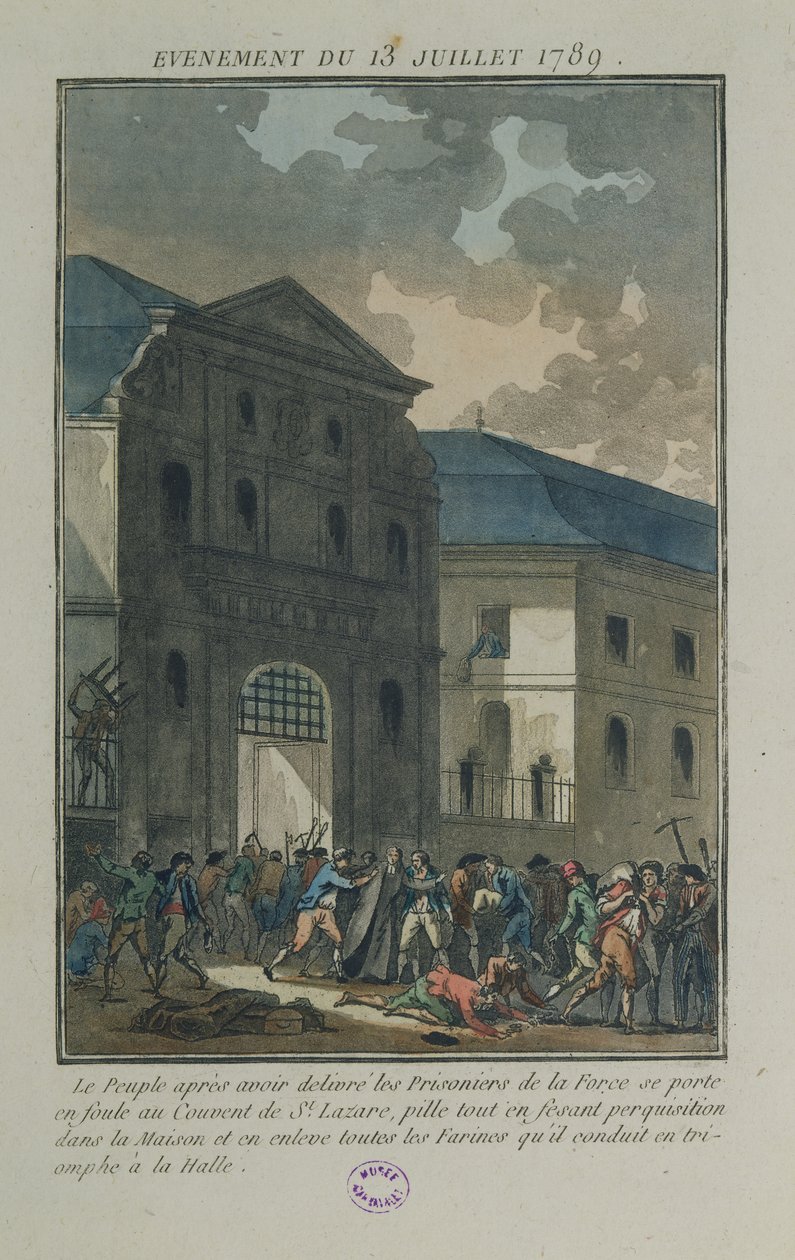 A pilhagem do Convento de Saint-Lazare, 13 de julho de 1789 (aquatint) de Jean Francois Janinet