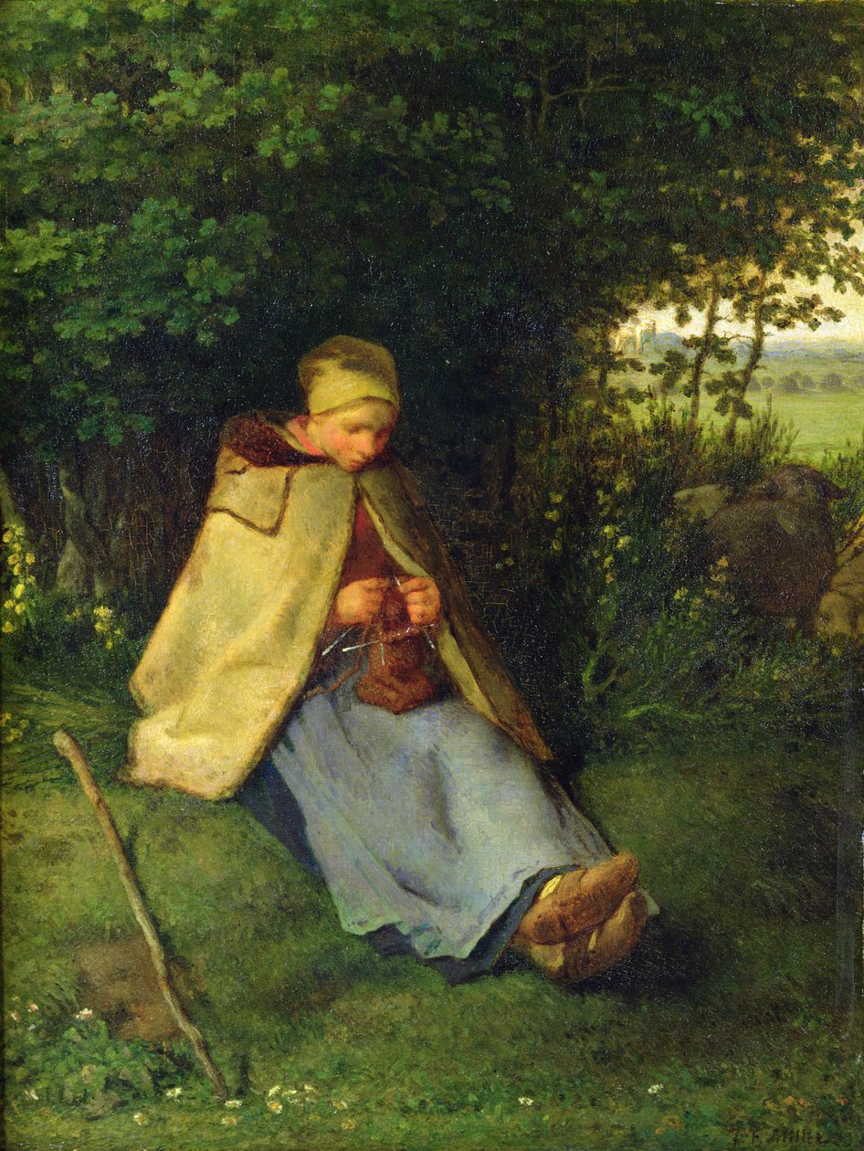 Um Knitter ou um Knittingess sentado Knittingess, 1858-60 de Jean Francois Millet