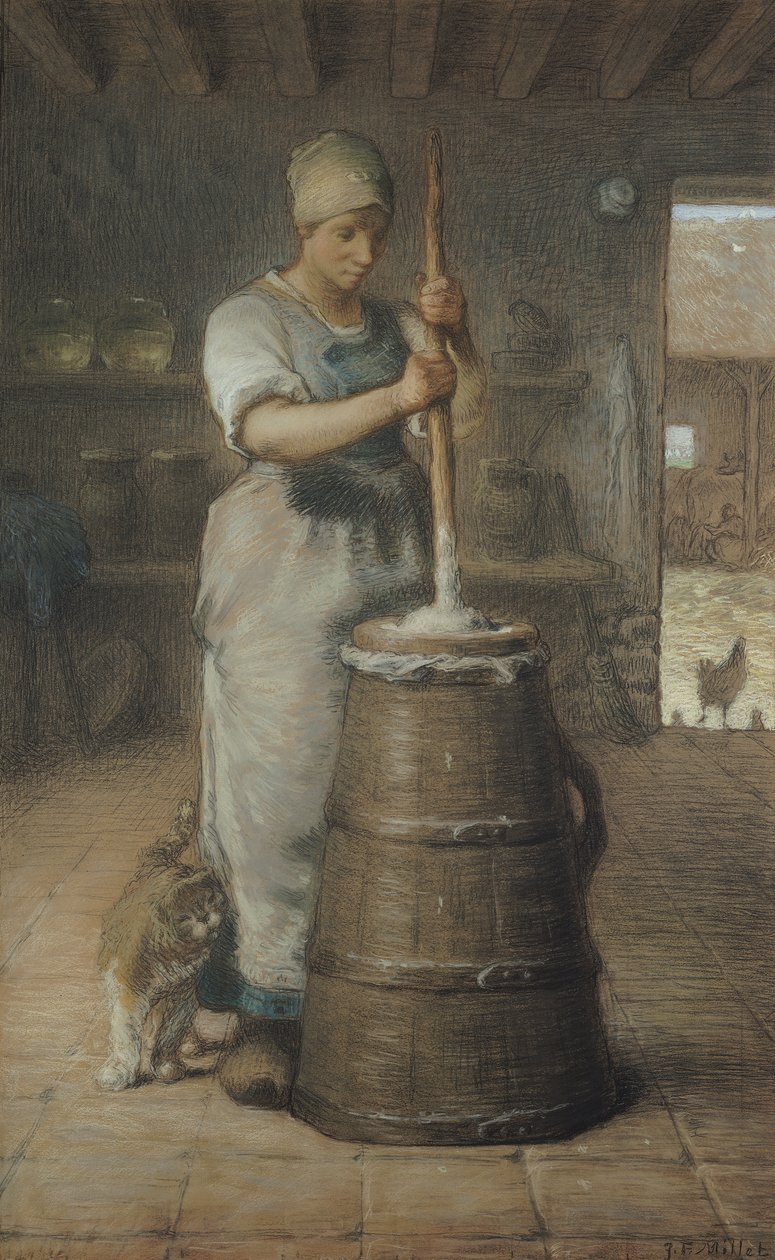 Manteiga Agitada, 1866-68 (lápis e pastel sobre papel) de Jean Francois Millet
