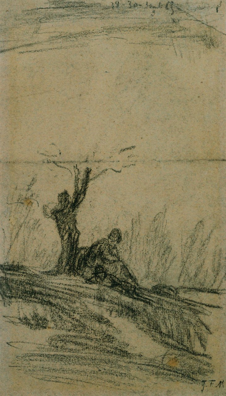 Figura sentada debaixo de uma árvore de Jean Francois Millet