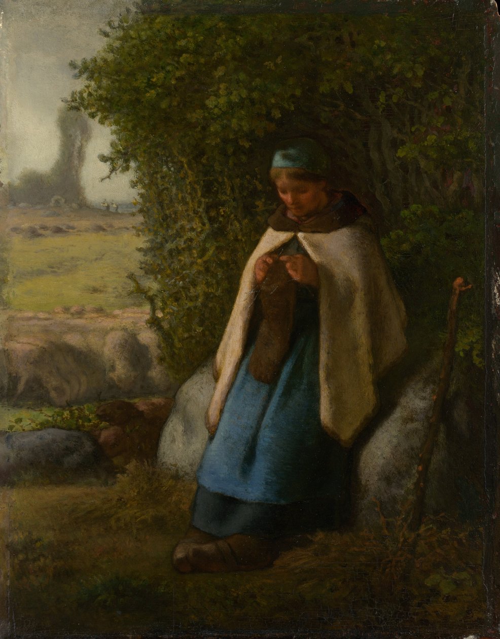 Pastora sentada em uma rocha de Jean Francois Millet