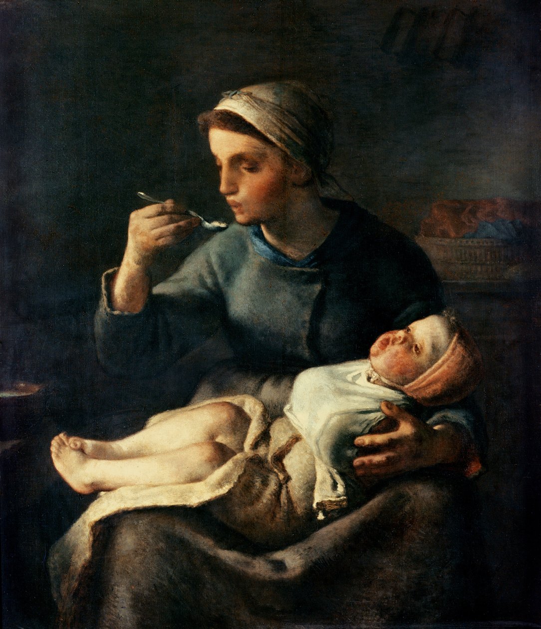O cereal do bebê, 1867 de Jean Francois Millet