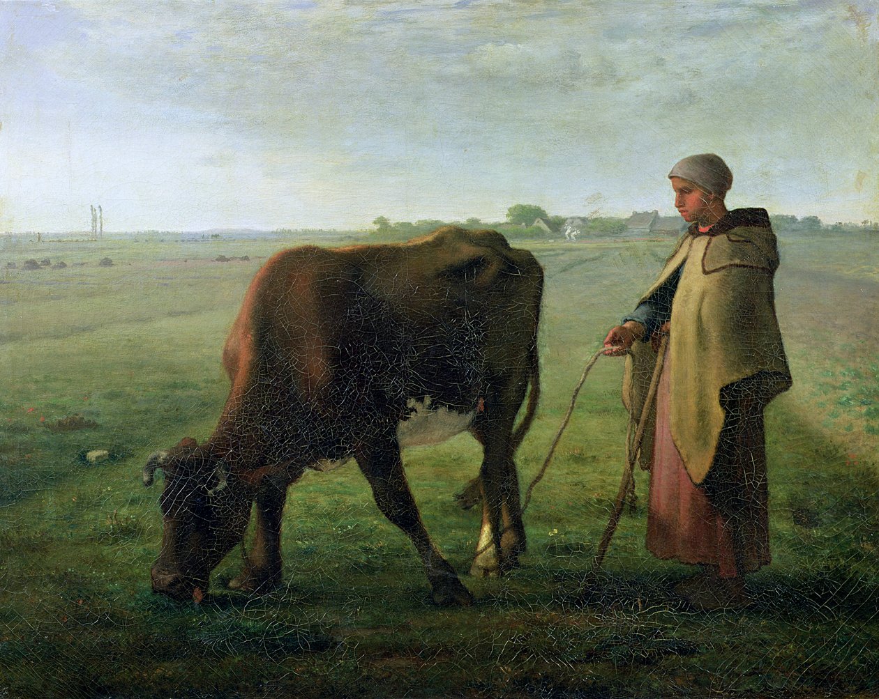 Mulher pastando sua vaca, 1858 de Jean Francois Millet