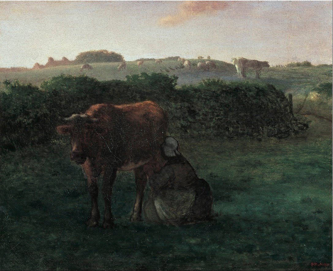 Mulher, ordenhar, um, vaca de Jean Francois Millet