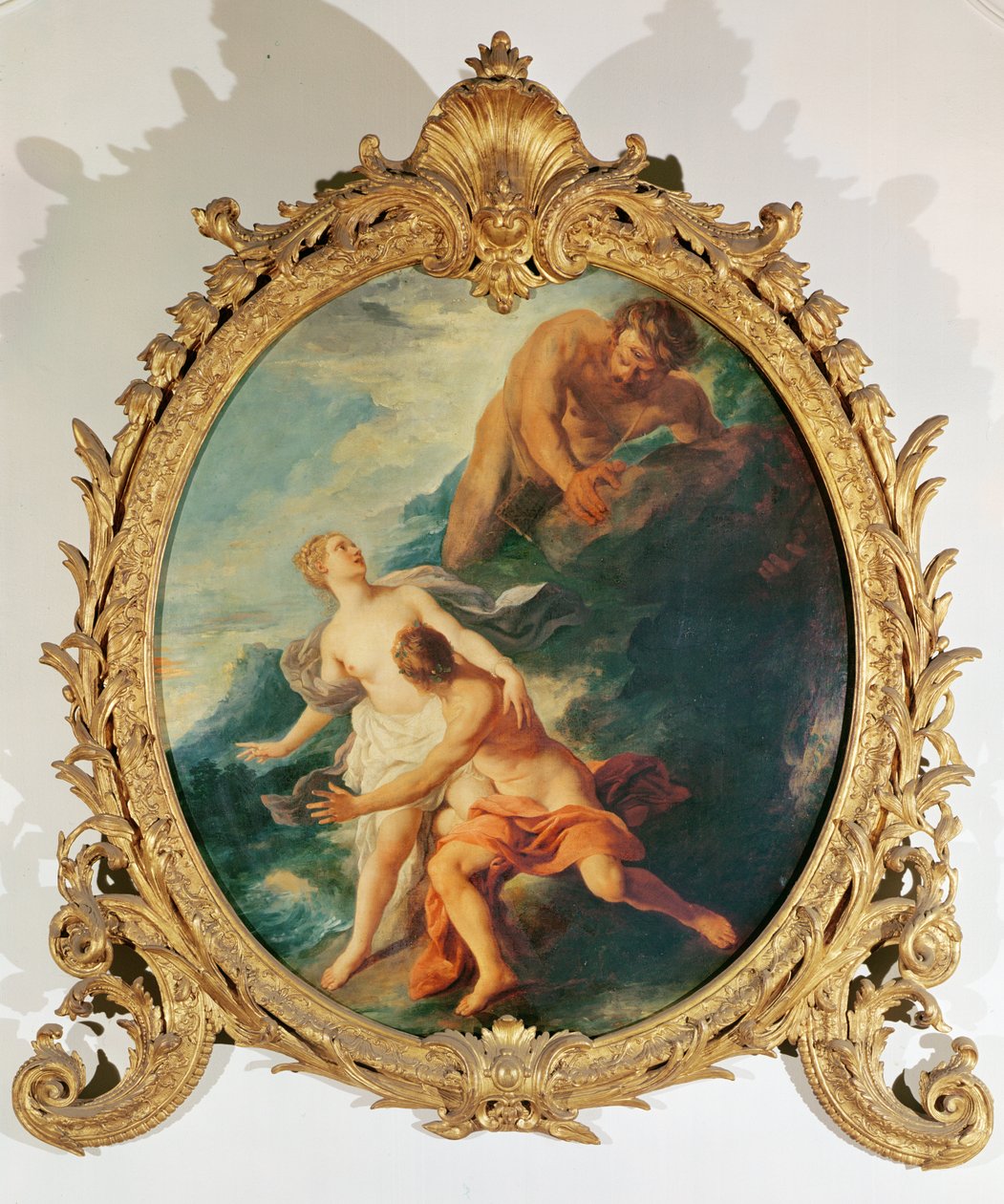 Polifemo surpreendendo Acis e Galatea jogando uma pedra neles de Jean François de Troy