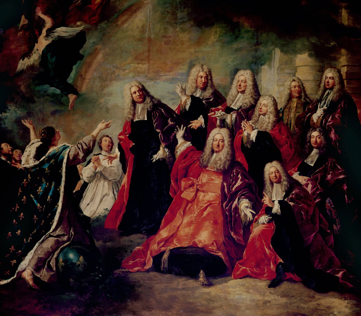 Ex-Voto. O Corpo de Ville exige um retorno do bom tempo, detalhe do Corps de Ville, 1726 de Jean François de Troy