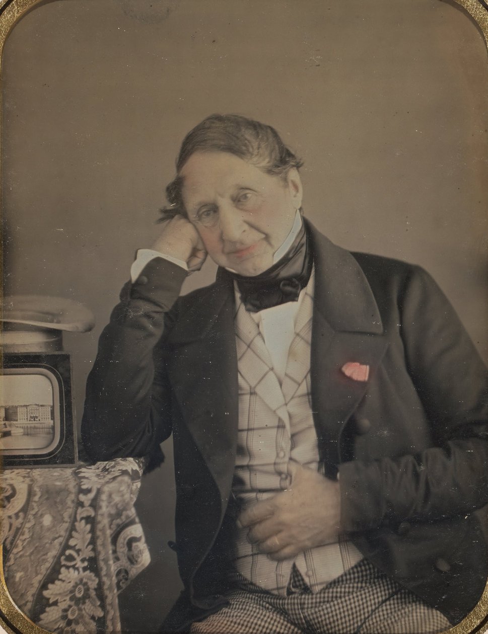 Auto-retrato com um daguerreótipo de Genebra de Jean Gabriel Eynard