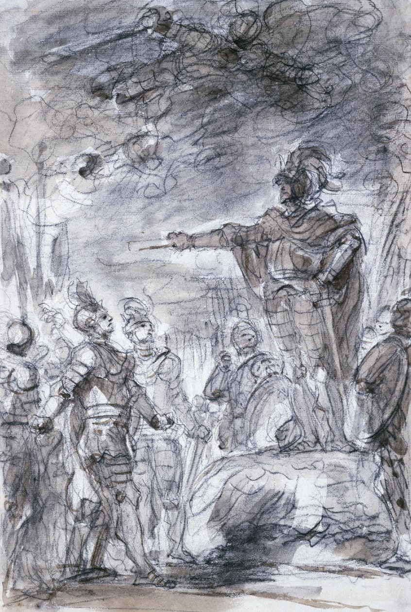 Cena de Ariostos Orlando Furioso - Rodomonte e Mandricardo expõem seu caso perante Agramante de Jean Honore Fragonard