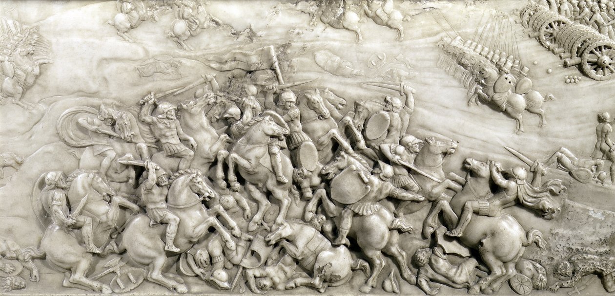 A Batalha de Agnadello, 14 de maio de 1509, detalhe do túmulo de Luís XII (1462-1515) e Ana da Bretanha (1496-1533) 1515 (mármore) de Jean I Juste