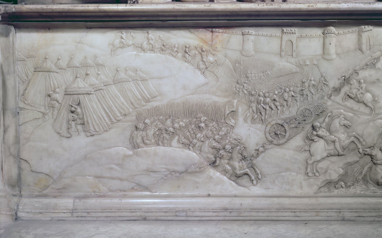 A Batalha de Agnadello, 14 de maio de 1509, detalhe do túmulo de Luís XII e Ana da Bretanha, 1515 (mármore) de Jean I Juste