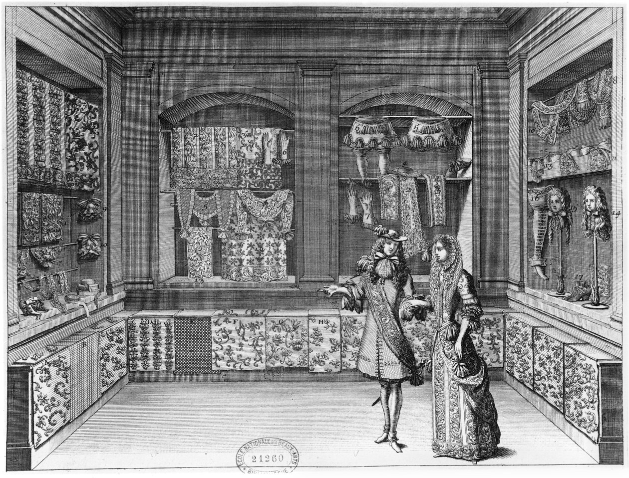 A loja de Galanteries, ilustração de &39;Recueil d&39;ornements&39;, final do século XVII de Jean II Berain