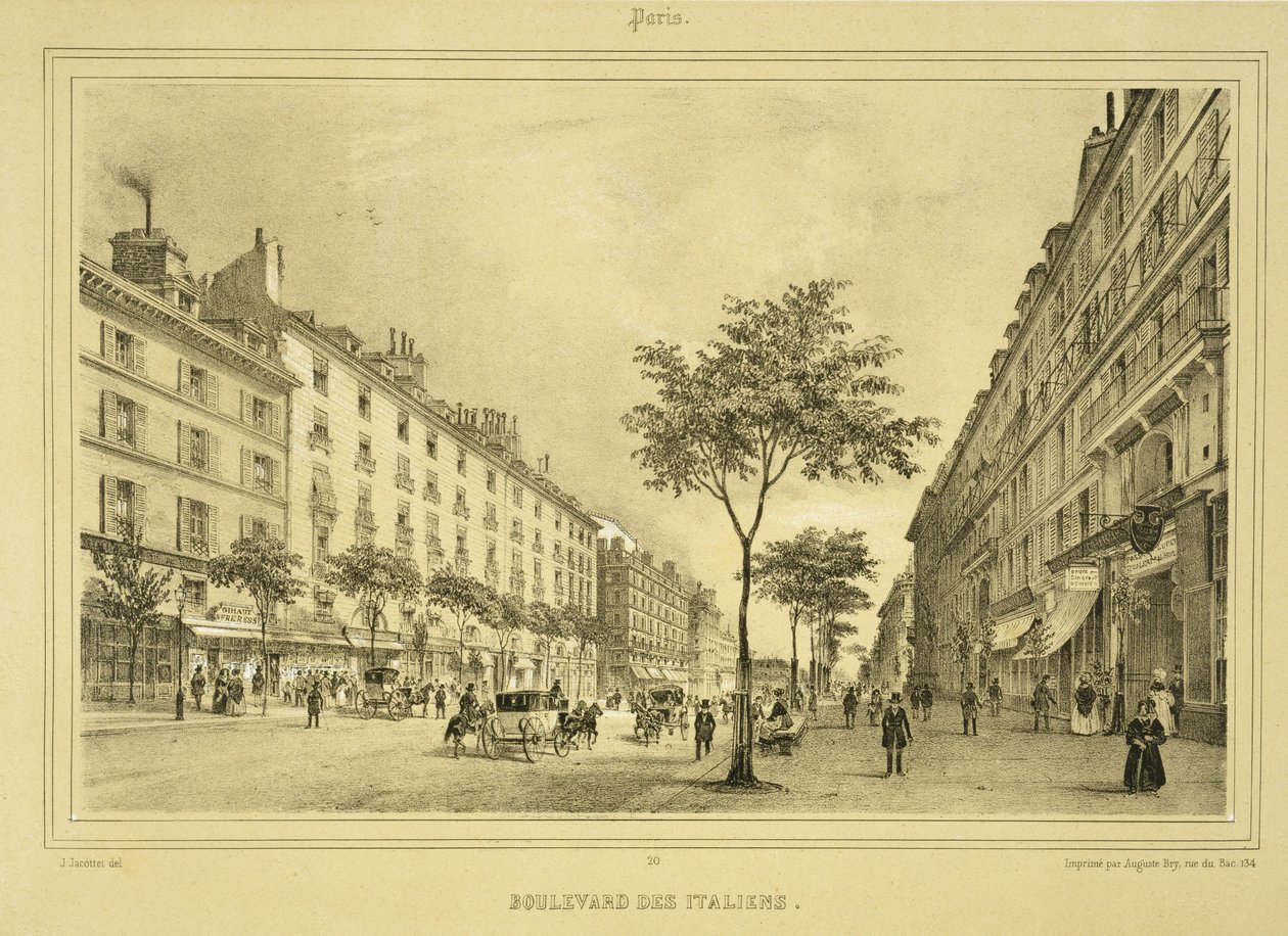 Boulevard des Italiens, de Paris e seus arredores, publicado na década de 1850 de Jean Jacottet