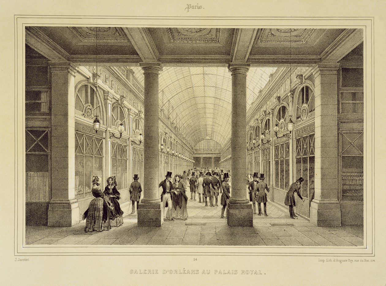 Galerie d&39;Orleans no Palácio Real, de "Paris e seus arredores", gravado por Auguste Bry, publicado c.1850-60s de Jean Jacottet