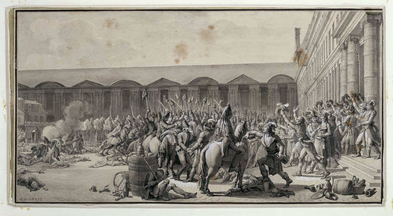Defesa da Convenção Nacional na Place du Carrousel, 12 Vendemiaire IV (4 de outubro de 1795) (caneta e tinta no papel) de Jean Jacques Francois Le Barbier
