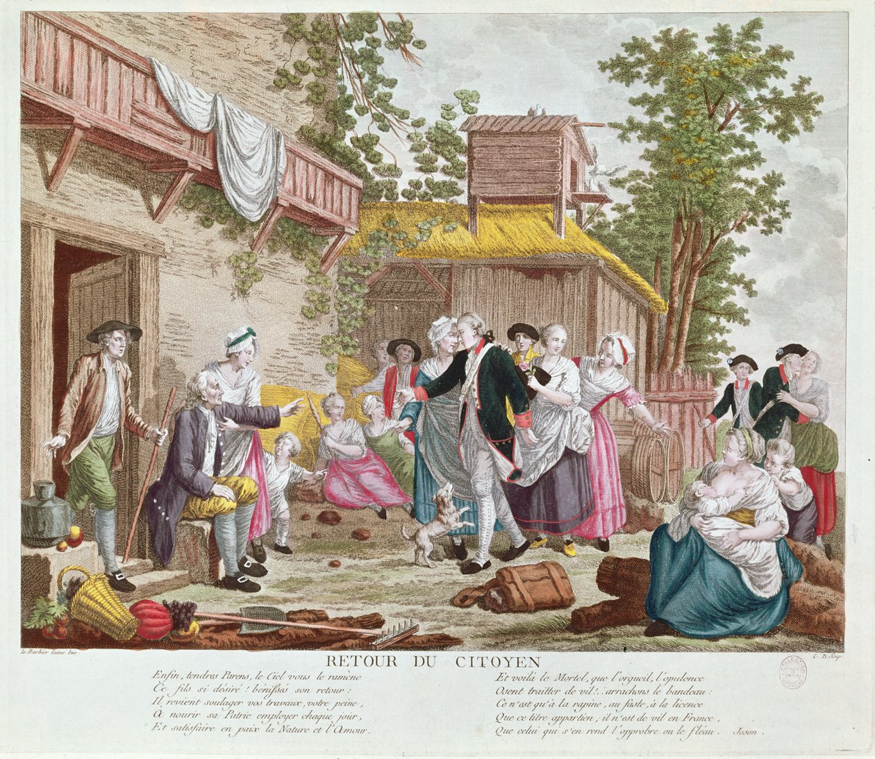 O retorno do cidadão, 1792 (gravura a cores) (ver também 336991) de Jean Jacques Francois Le Barbier