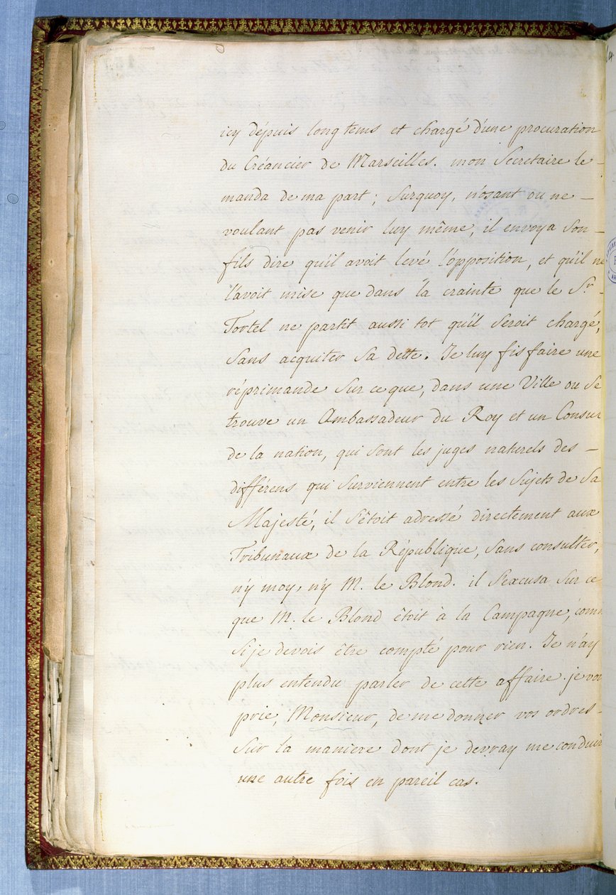2ª página de uma carta escrita por Jean-Jacques Rousseau enquanto secretário do embaixador francês em Veneza, outubro de 1743 de Jean Jacques Rousseau