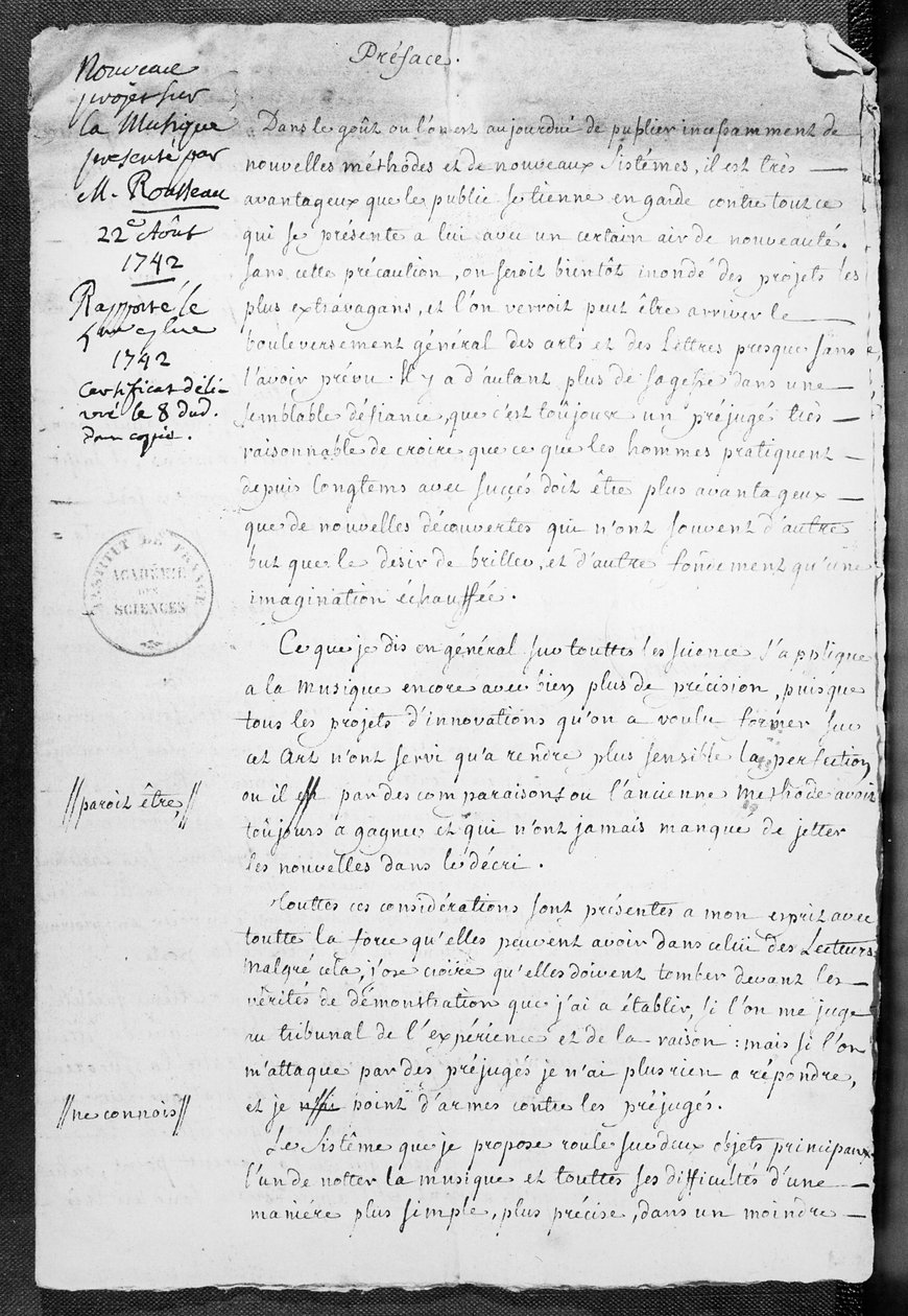 Projeto de notação musical apresentado por Jean-Jacques Rousseau à Academie des Sciences em 22 de agosto de 1742 de Jean Jacques Rousseau