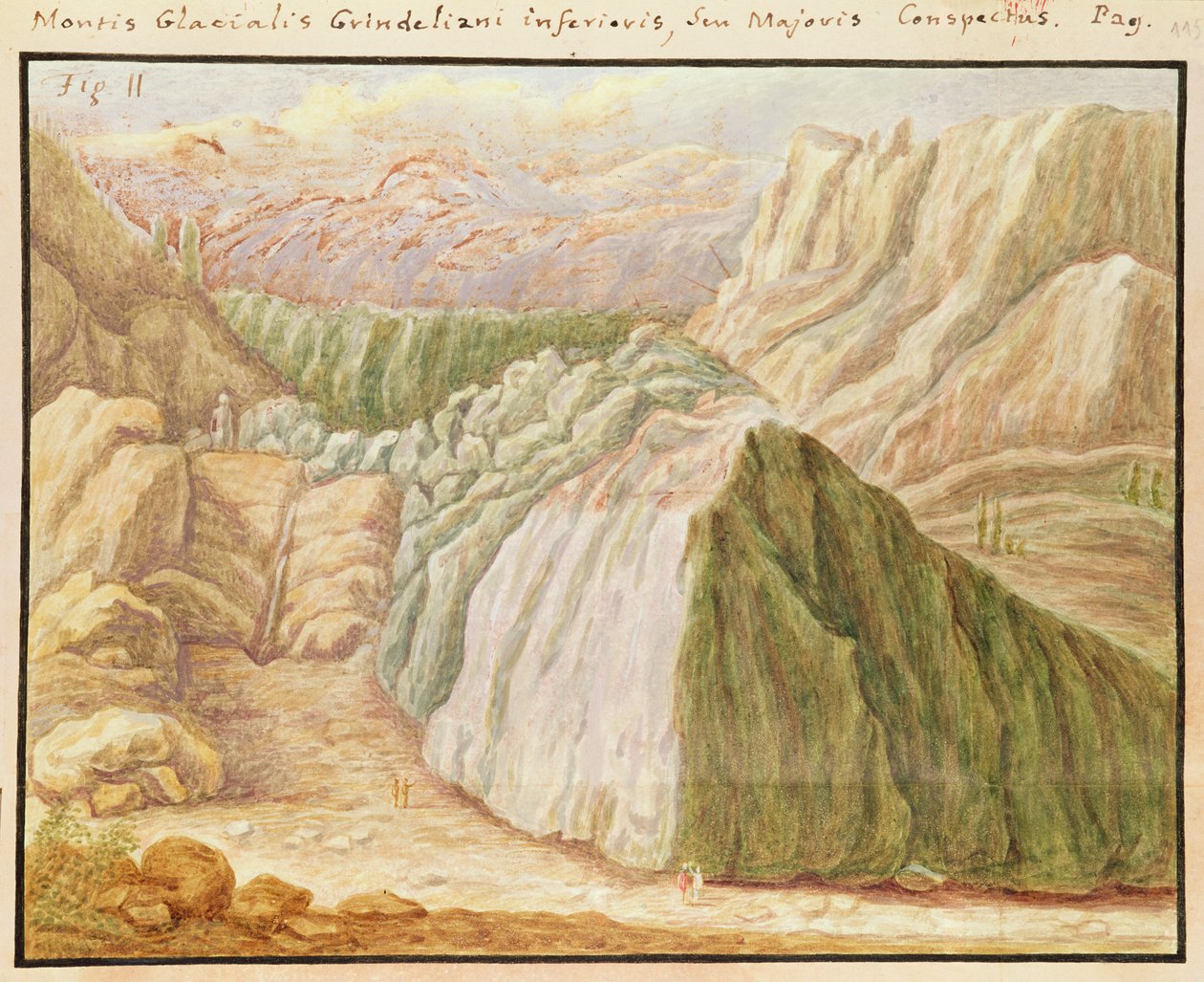 Ms 1798 fol.115 Grindelwald Glacier nos Alpes, 1709 de Jean Jacques Scheuchzer