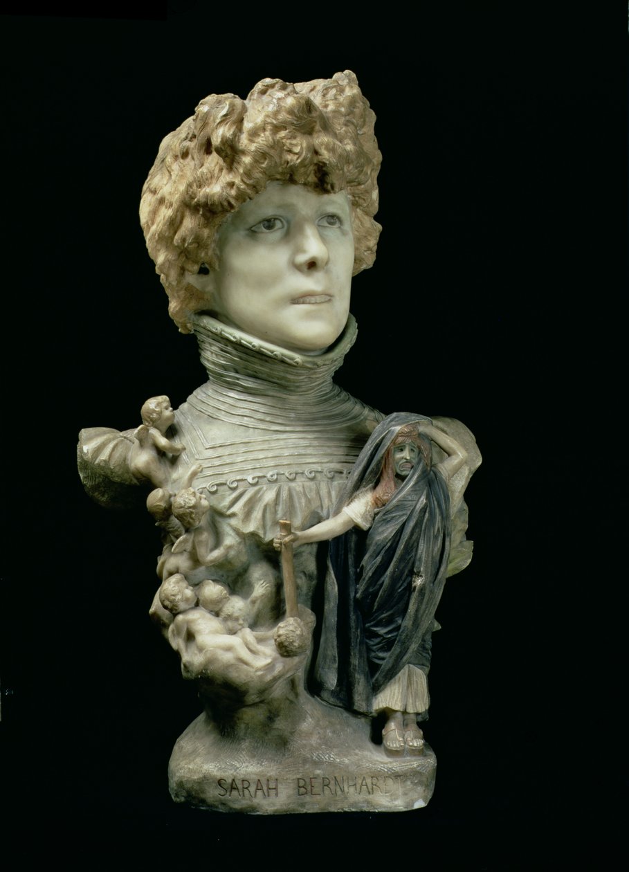 Busto de retrato de Sarah Bernhardt (1844-1923) atriz francesa, c.1890 (mármore colorido) de Jean Leon Gerome