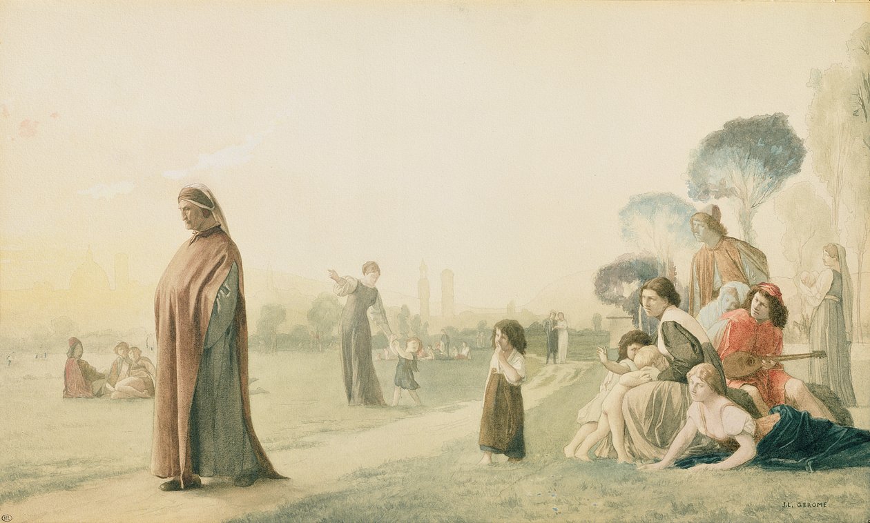Dante (1265-1321) Meditando no Jardim Cascine, Florença de Jean Leon Gerome