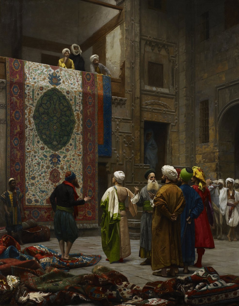 O comerciante de tapetes - comerciante de tapetes no Cairo de Jean Leon Gerome