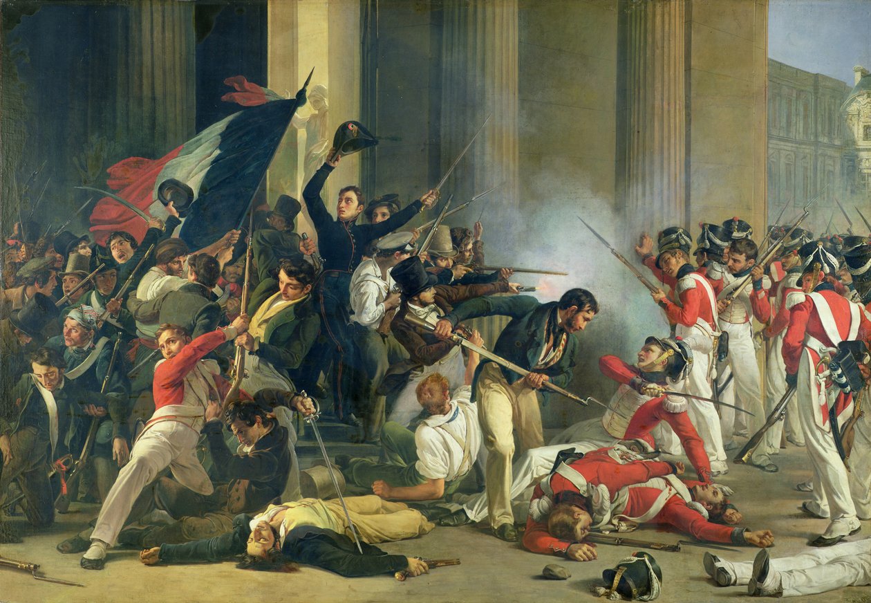 Cena da Revolução de 1830 no Louvre de Jean Louis Bezard