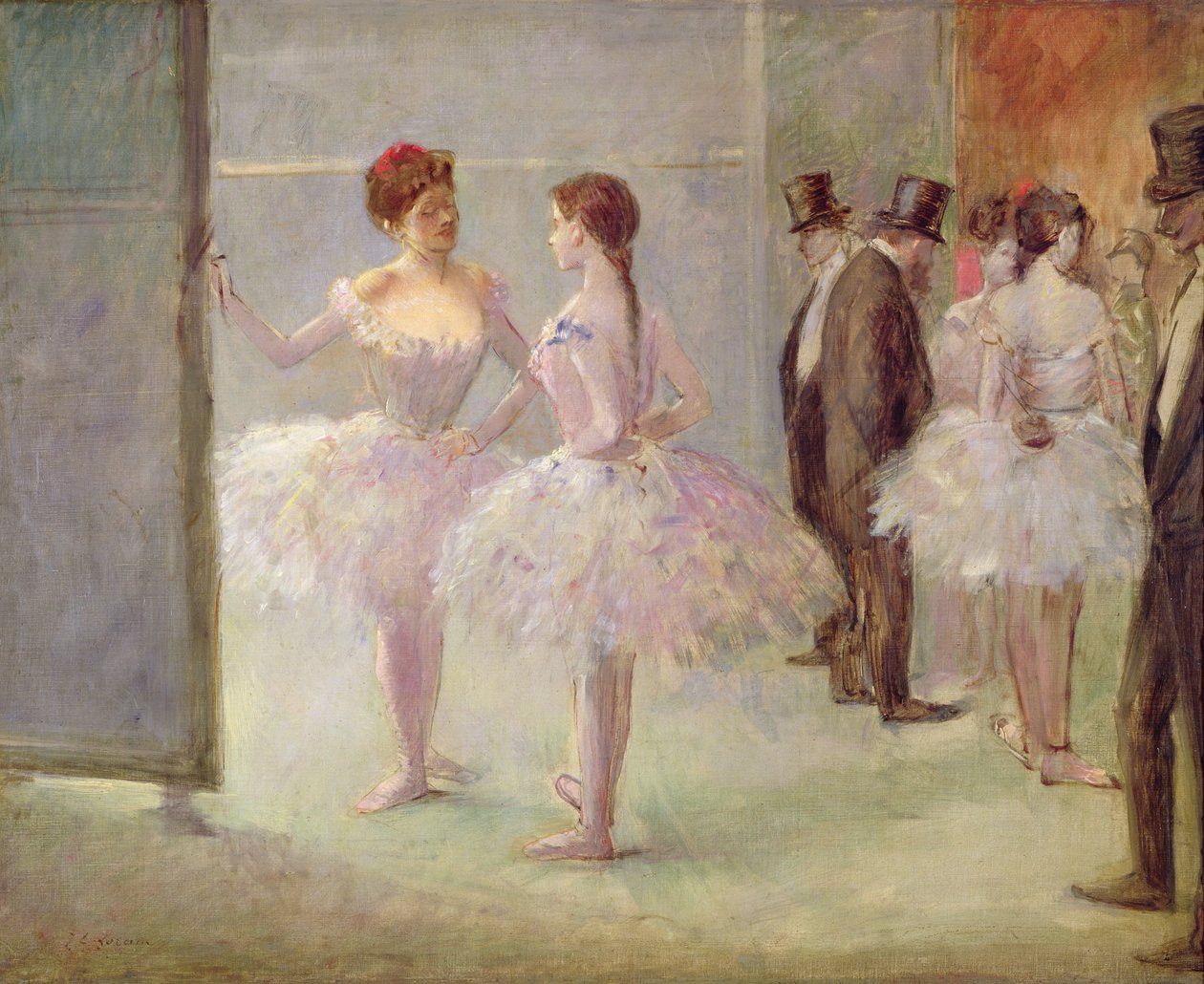Dançarinos nas asas na ópera, c.1900 de Jean Louis Forain