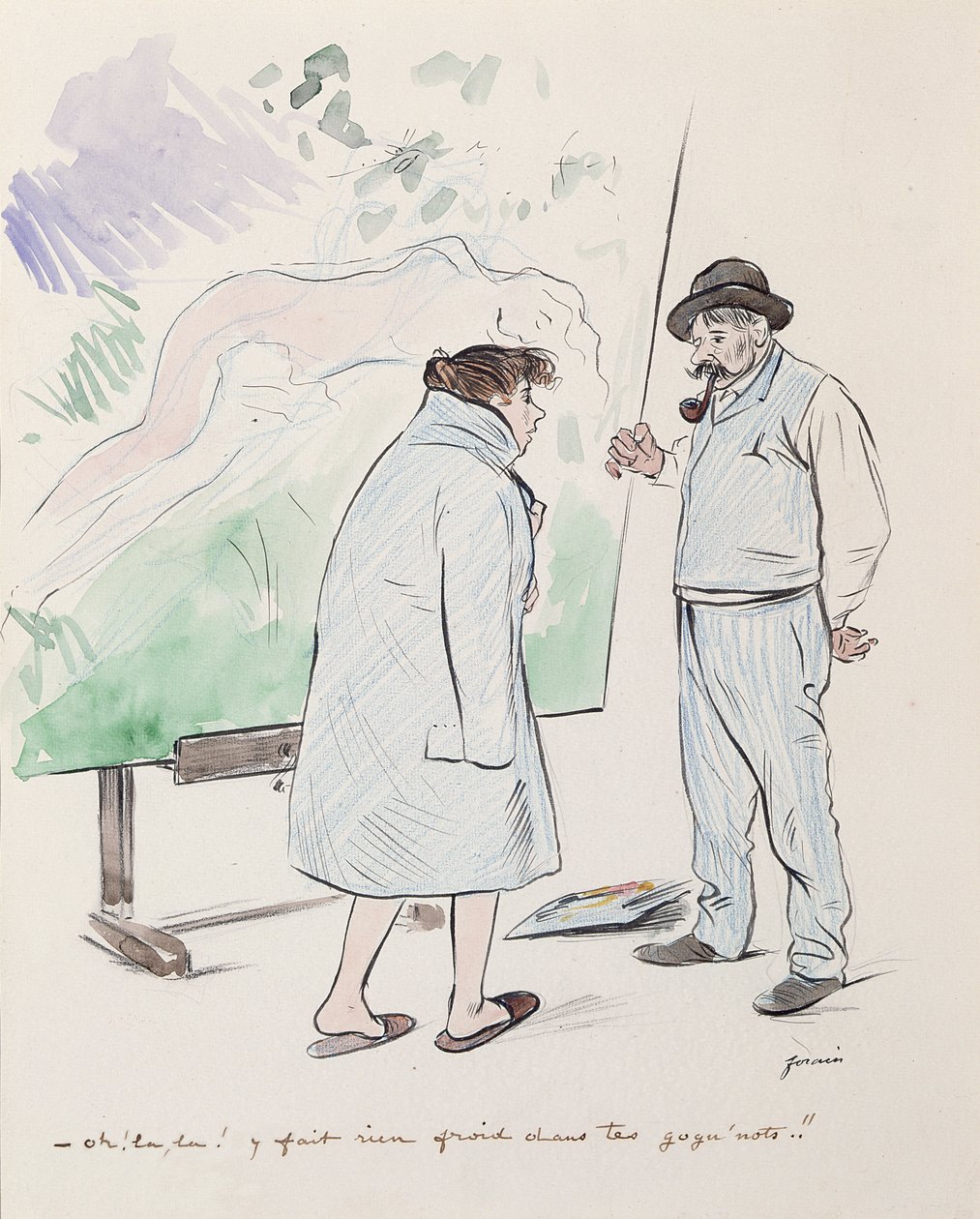 &39;Oh, aqui! Não fazendo nada frio em suas notas Gogu &39; (lápis e aquarela sobre papel) de Jean Louis Forain