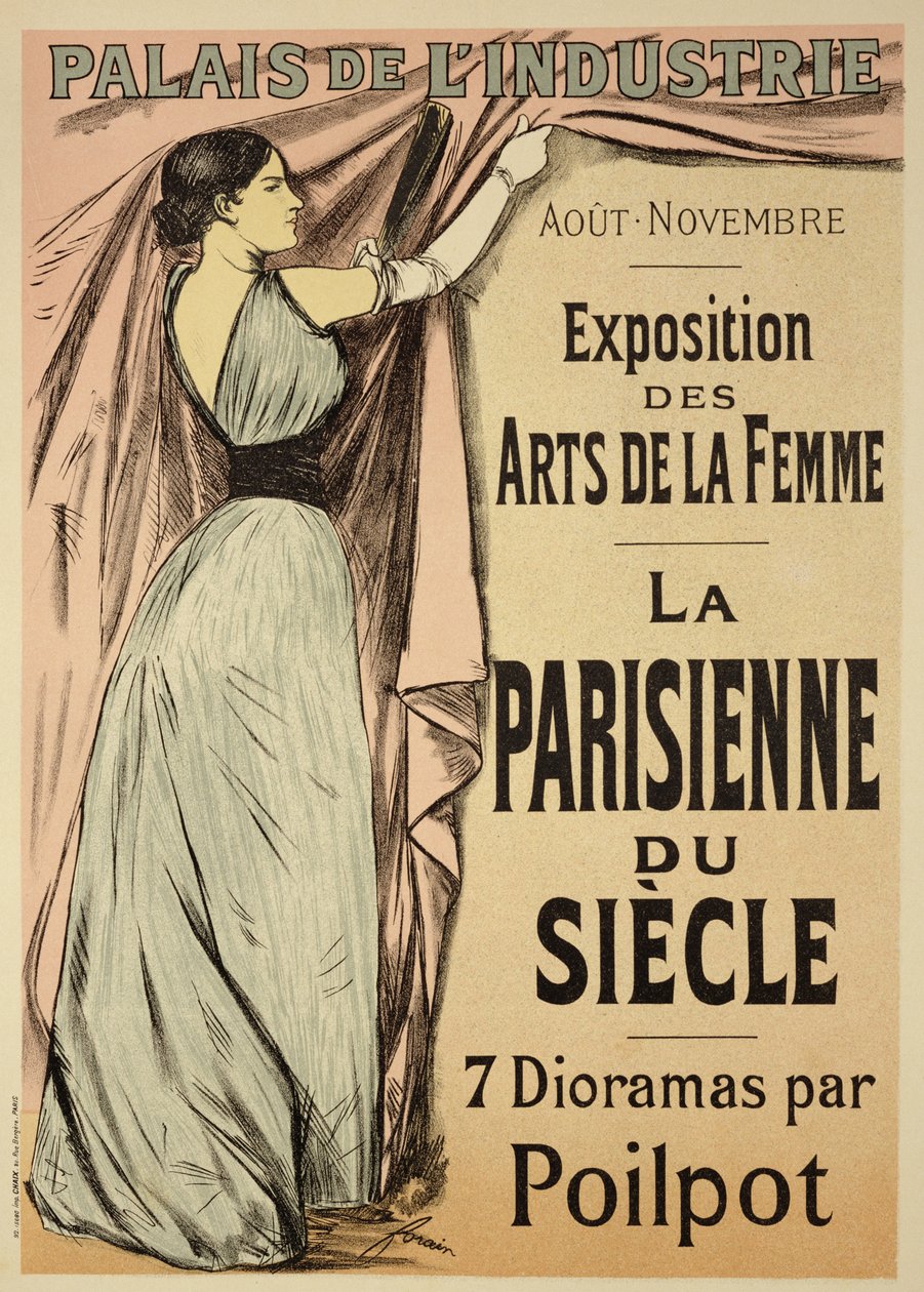 Reprodução de um cartaz publicitário "La Parisienne du Siecle", uma exposição de sete dioramas de Poilpot na Exposição das Artes da Mulher, no Palais de l&39;Industrie, Paris, 1892 de Jean Louis Forain