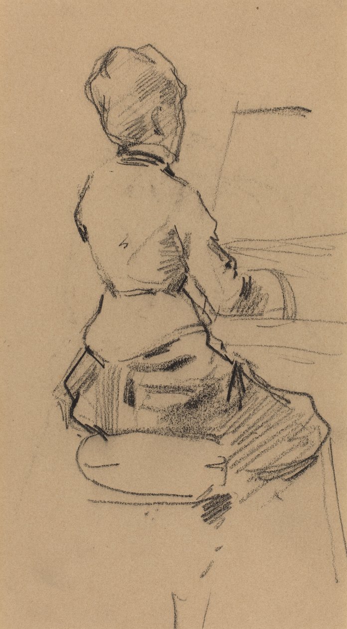 Jovem mulher sentada em um piano [verso], c.1890 (giz preto em papel de wove) de Jean Louis Forain