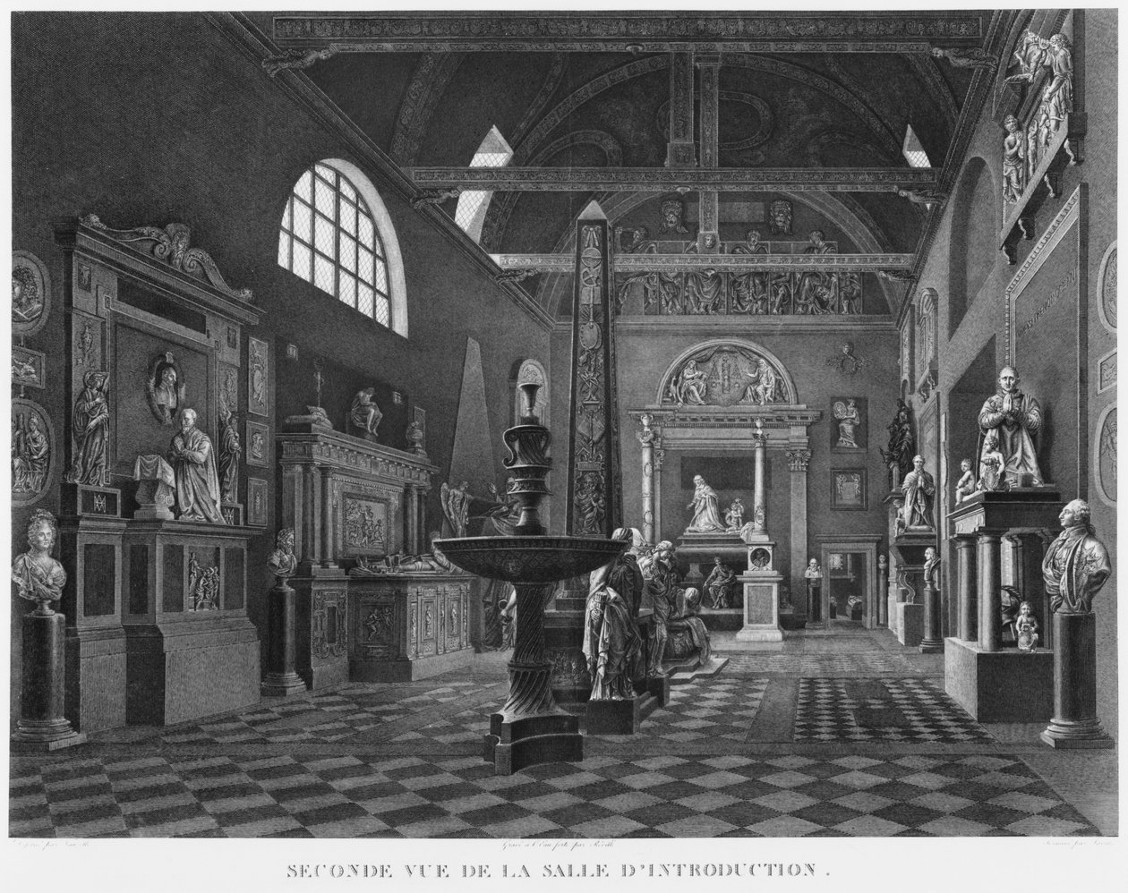 Segunda vista da sala introdutória, Museu dos Monumentos Franceses, Paris, ilustração de &39;Pitorescas vistas e perspectivas das salas do Museu dos Monumentos Franceses e das principais obras ... de Jean Lubin Vauzelle