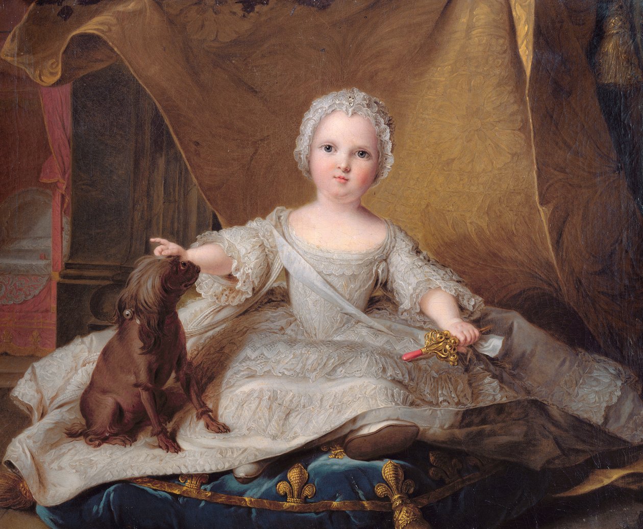 Retrato de Marie-Zefhyrine (1750-55) da França com seu cachorro, 1751 de Jean Marc Nattier