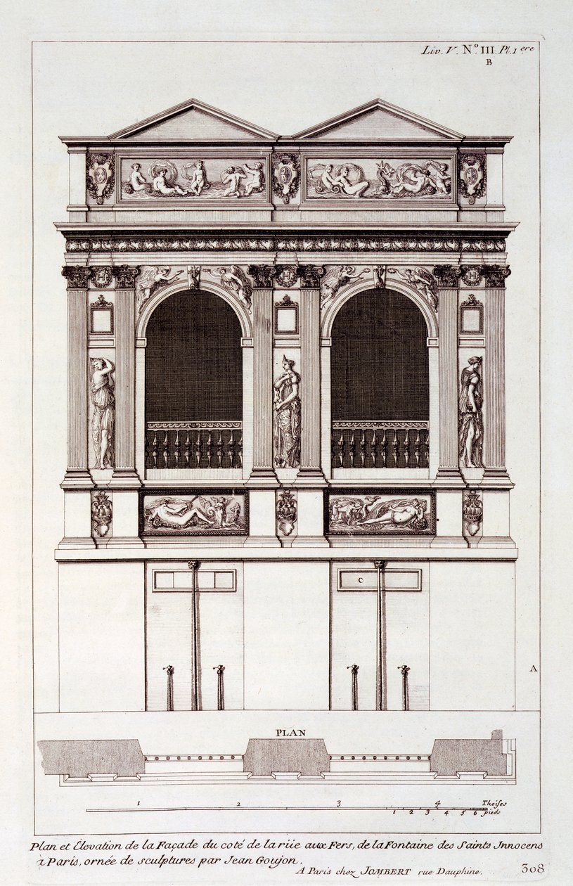 Fontaine des Innocents, Paris, de &39;Arquitetura Francoise&39; de Jacques-François Blondel, 1727 de Jean Mariette