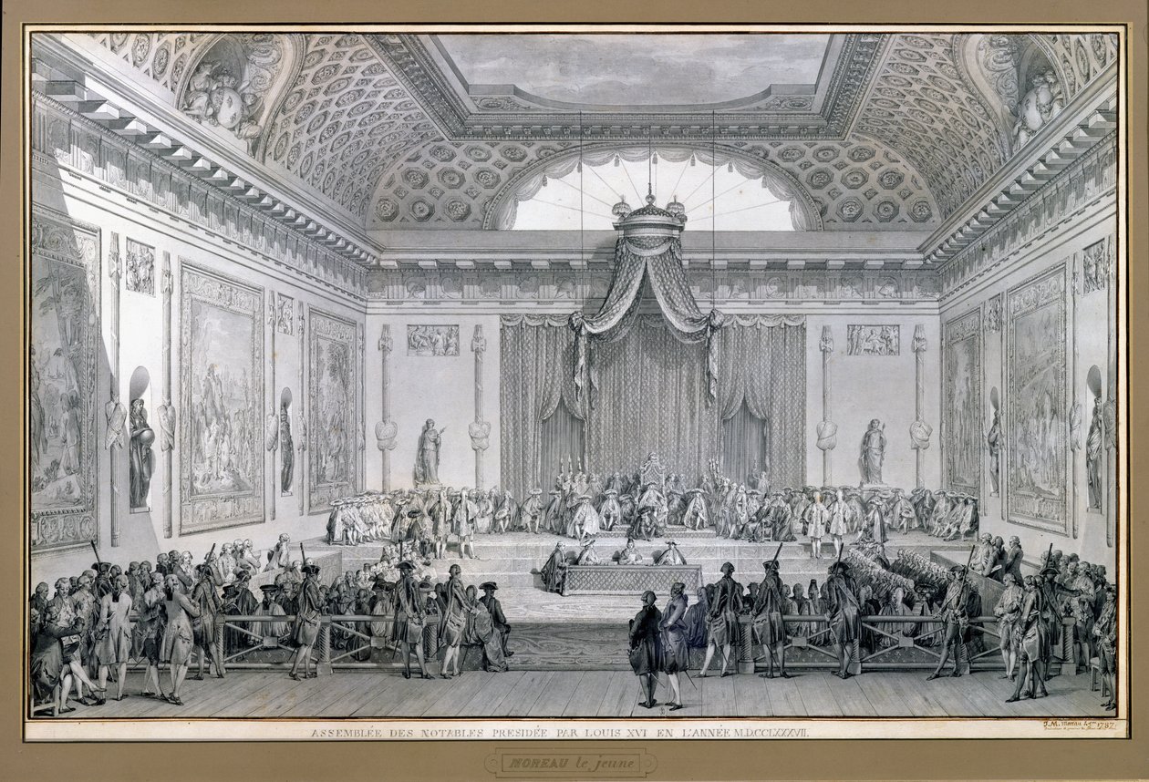 Assemblee des Notables Presidida por Louis XVI (1754093) 1787 de Jean Michel the Younger Moreau