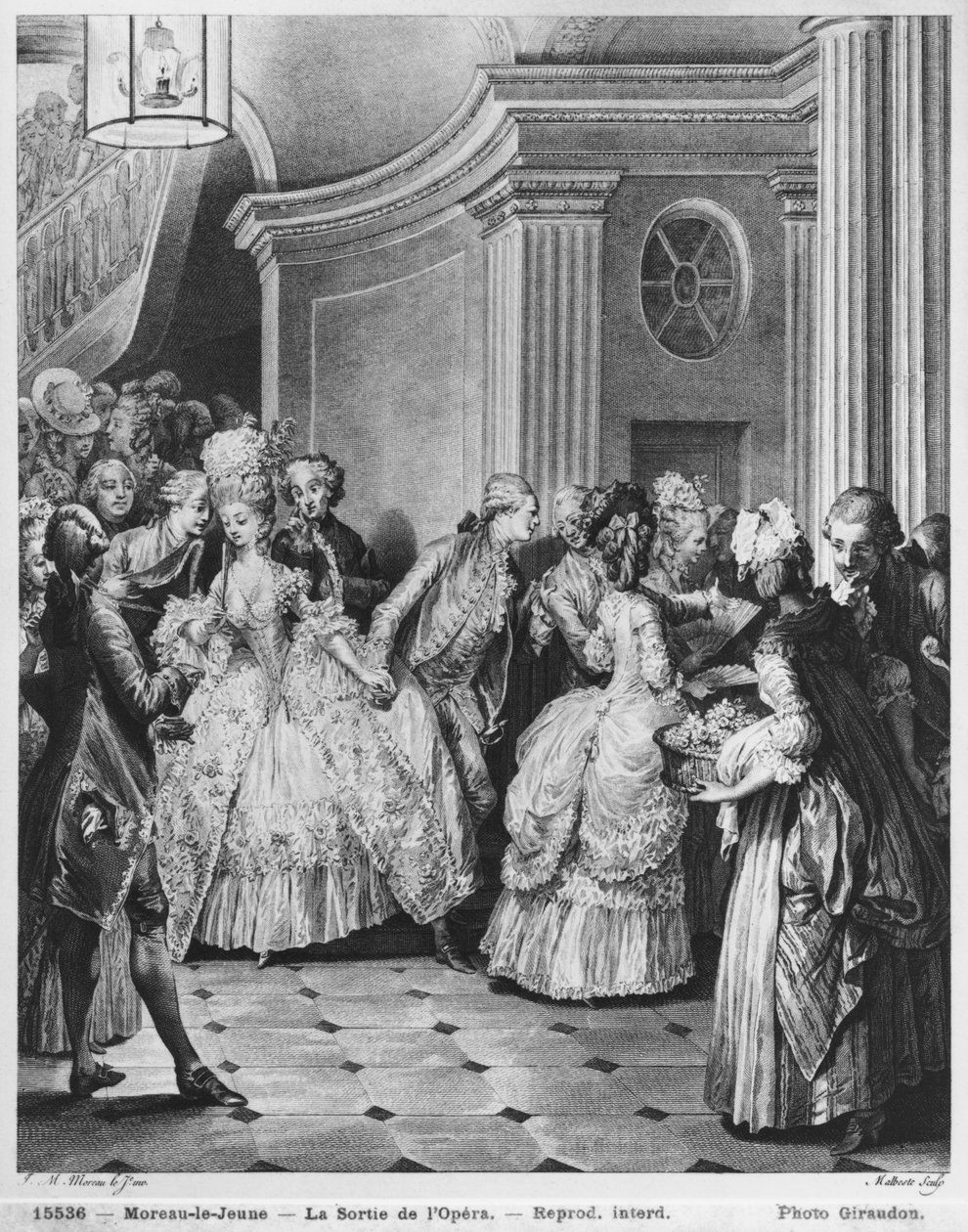 Saindo da Ópera, gravada por Georges Malbeste ou Malbete (1743-1809) de Jean Michel the Younger Moreau