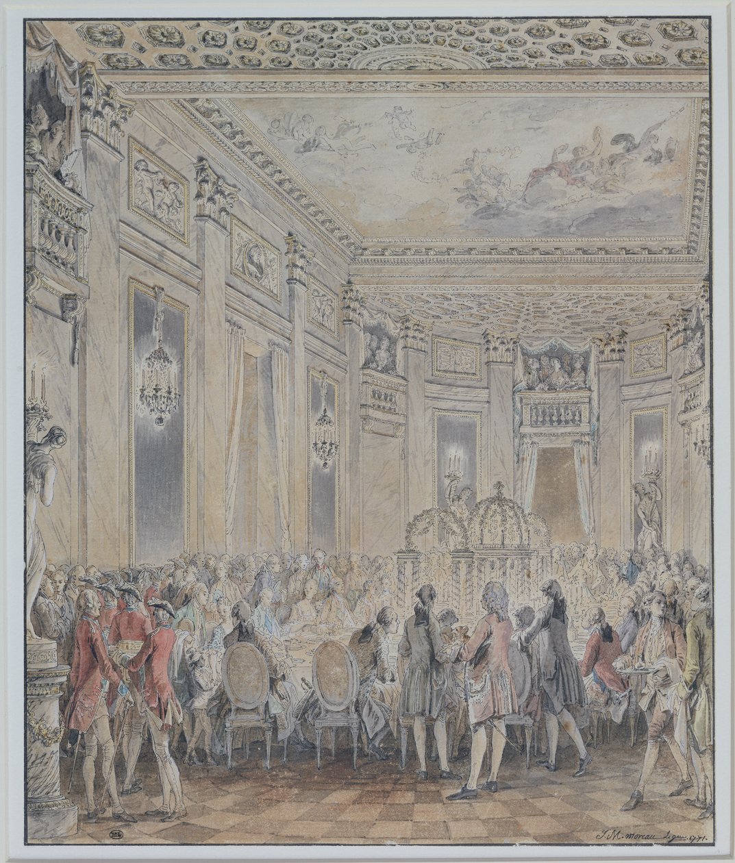 Festa dada por Madame du Barry (1743-1743) para Luís XV em 2 de setembro de 1771 na inauguração do Pavilhão em Louveciennes, 1771 (caneta e tinta sobre papel) de Jean Michel the Younger Moreau