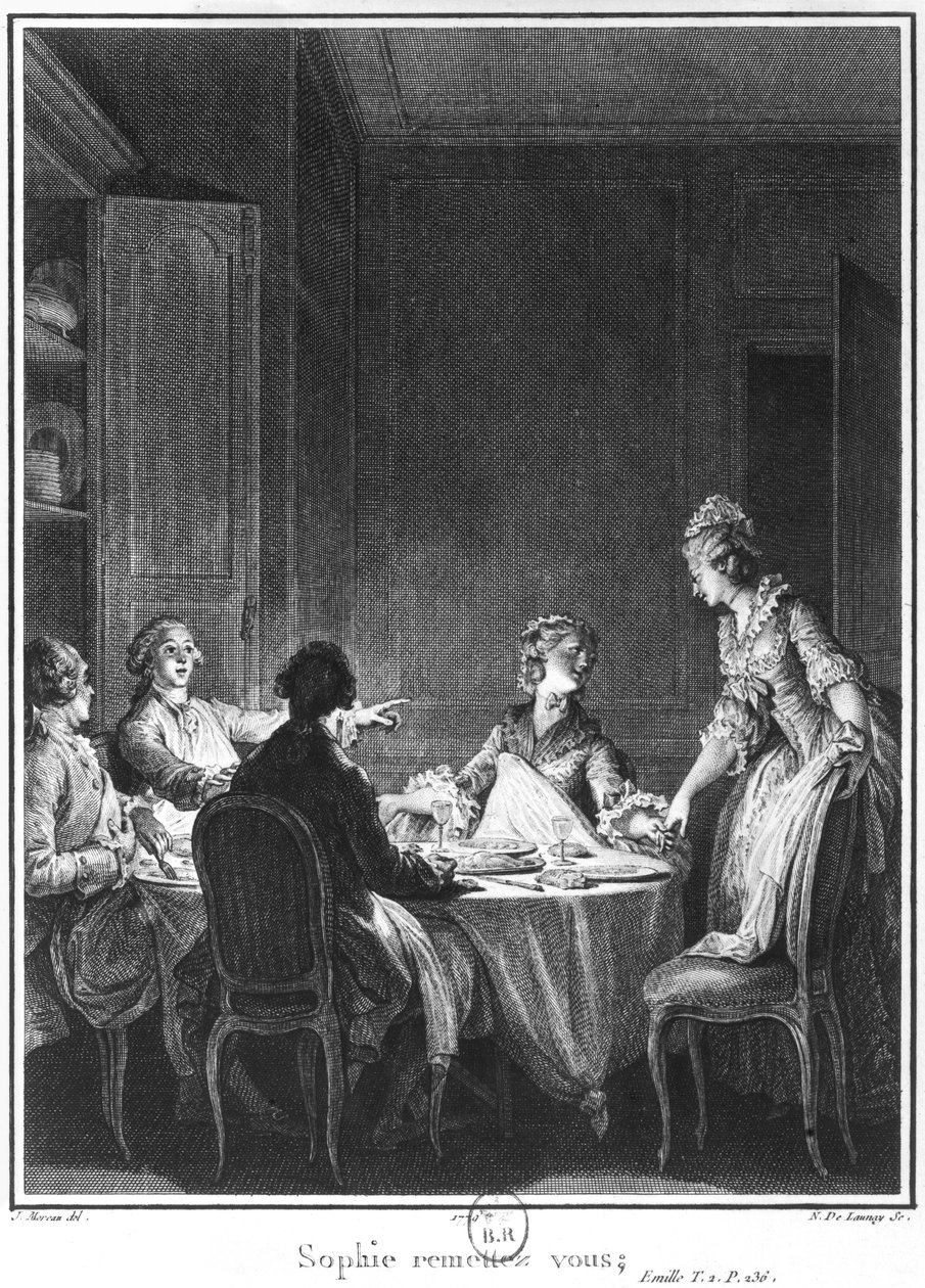 Ilustração de "L&39;Emile", de Jean-Jacques Rousseau (1712-1778), gravada por Nicolas Delaunay (1739-1792), publicada em 1779 de Jean Michel the Younger Moreau
