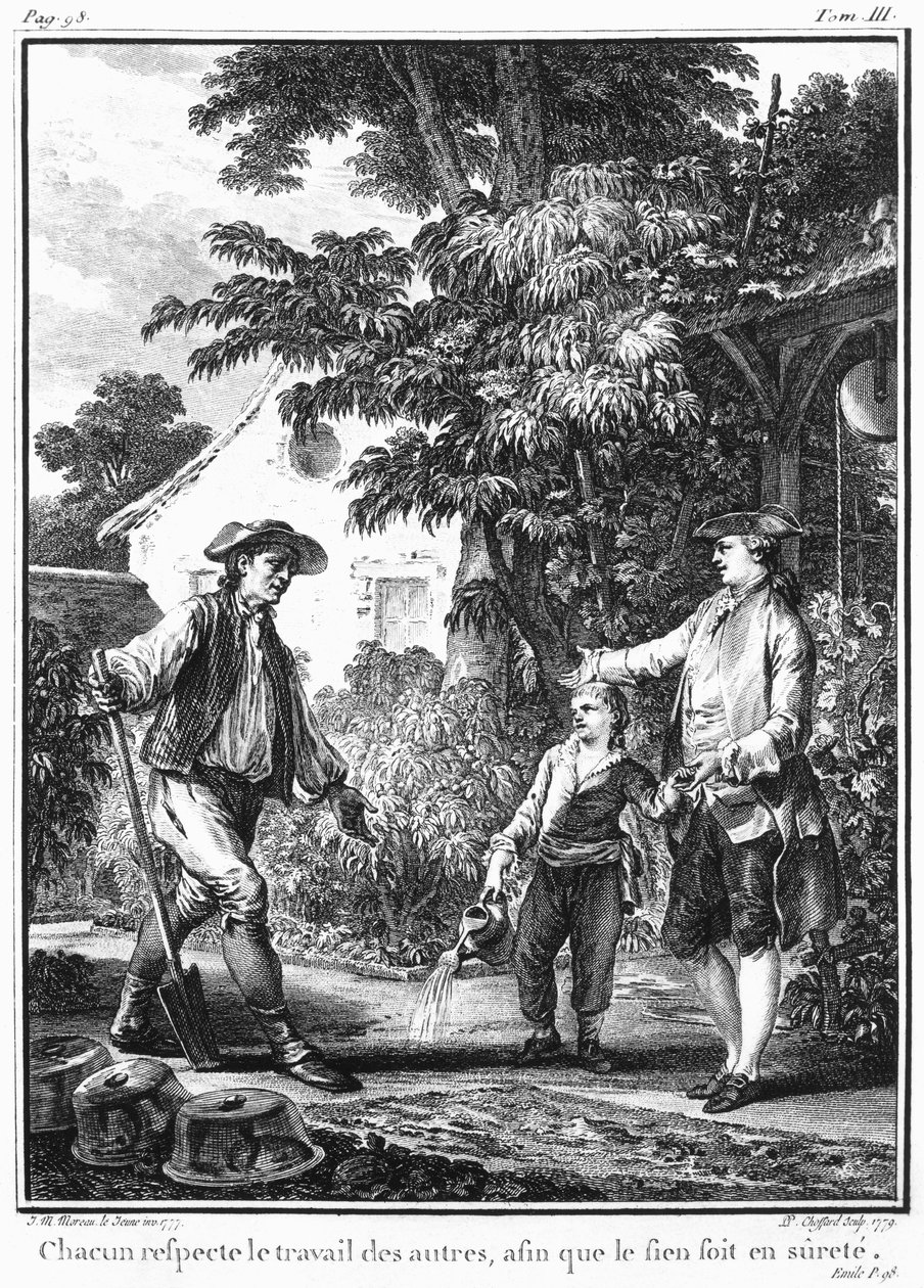 Ilustração de "L&39;Emile", de Jean-Jacques Rousseau (1712-1778), gravada por Pierre Philippe Choffard (1730-1809), publicada em 1779 de Jean Michel the Younger Moreau