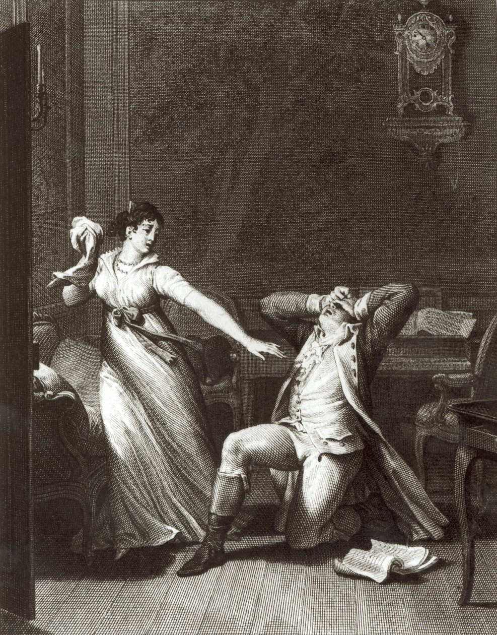 Ilustração de &39;As Dores de Werther&39; de Johann Wolfgang Goethe (1749-1832) gravada por Jean Baptiste Simonet (1742-1813) de Jean Michel the Younger Moreau