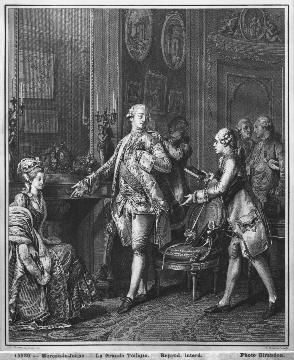 A Grande Toilette, gravada por Antoine Louis Romanet (1743-após 1809) c.1777 de Jean Michel the Younger Moreau