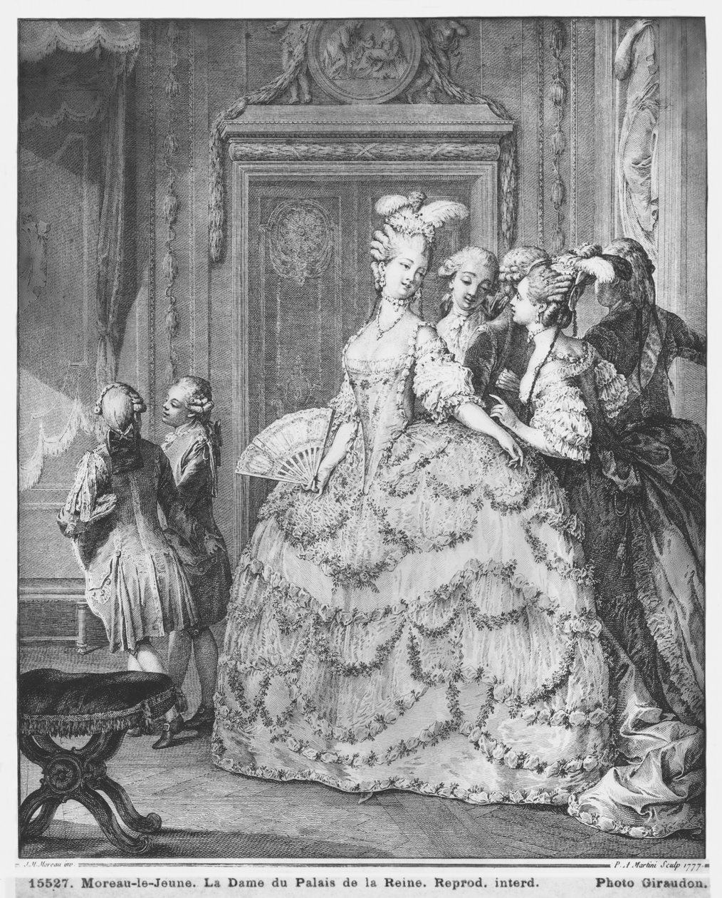 A senhora no Palais de la Reine, gravada por Pietro Antonio Martini (1739-97) 1777 de Jean Michel the Younger Moreau